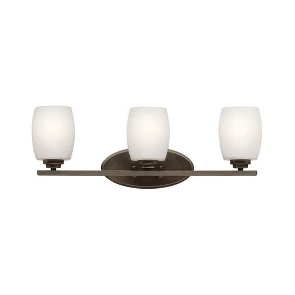 KICHLER Eileen 24 in. 3-Light Olde Bronze Contemporary Bathroom Vanity Light with Satin Etched Cased Opal Glass