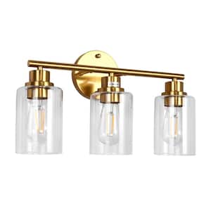 15.7 in. 3-Light Gold Cylinder Modern Bathroom Vanity Light Clear Glass Shade, Wall Lamp for Mirror Kitchen Bedroom