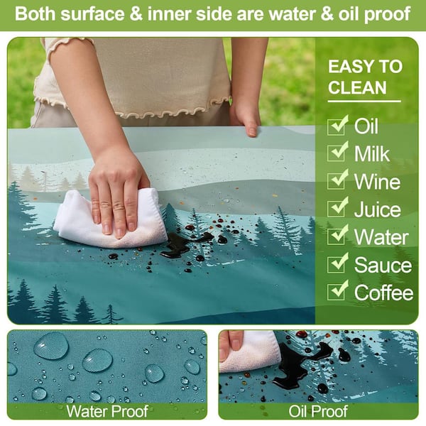 Picnic Table Cover With Bench Covers Camping Essentials Waterproof Windproof Camping Tablecloth With Drawstring Bag, Fitted Rectangle