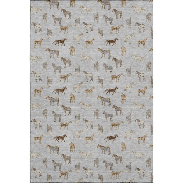 Mayfield Premium Machine Washable Abstract AMF2521 Silver 10 ft. x 14 ft. Area Rug