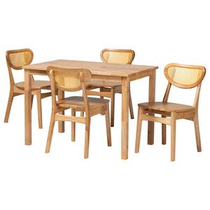 Haviland 5-Piece Oak Brown Wood Top Dining Set