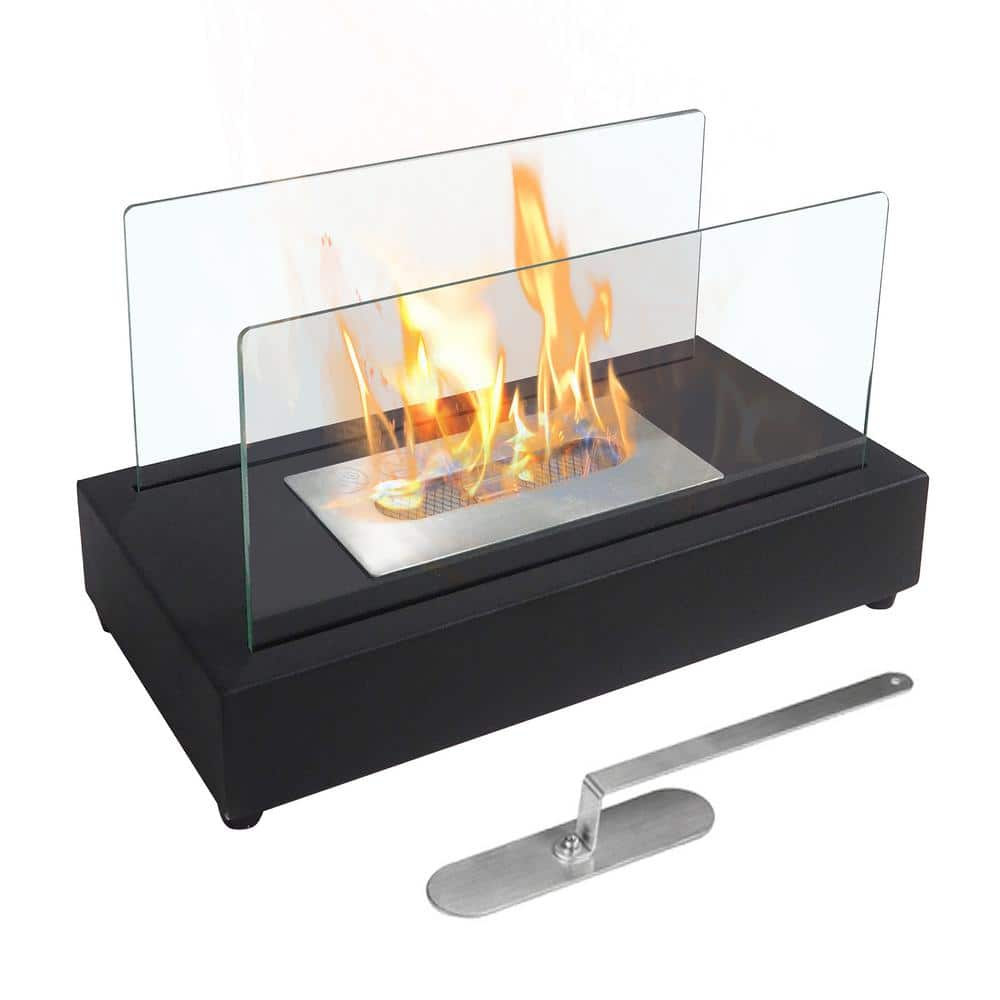 13.98 in. Portable Rectangle Tabletop Bio Ethanol Burner Heater Fireplace Fire Pit in Black for Indoor Outdoor -  Amucolo, Yead-CYD0-GHP