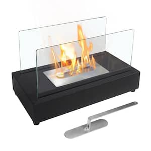 13.98 in. Portable Rectangle Tabletop Bio Ethanol Burner Heater Fireplace Fire Pit in Black for Indoor Outdoor