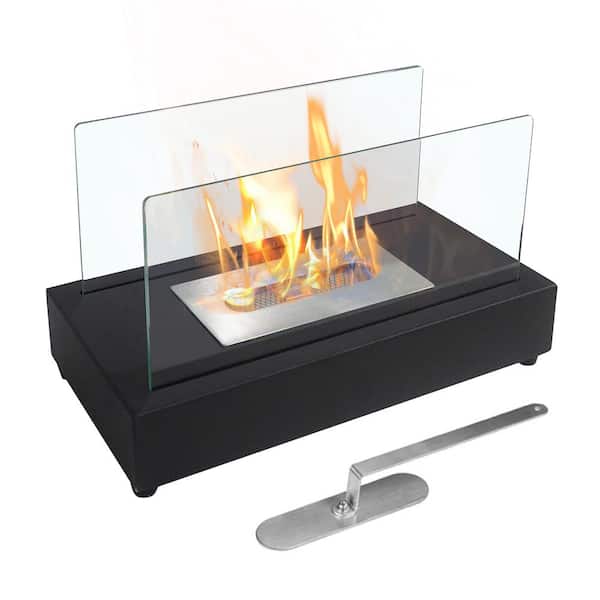 Amucolo 13.98 in. Portable Rectangle Tabletop Bio Ethanol Burner Heater Fireplace Fire Pit in Black for Indoor Outdoor