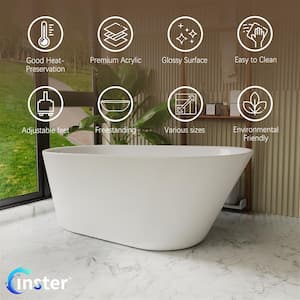VELA 61 in. Modern Acrylic Luxury Stand Alone Flatbottom Tub Top Sloping Design Non-Whirlpool Soaking Bathtub in White