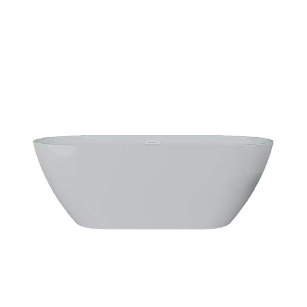 MYCASS 63 in. x 29 in. Acrylic Freestanding Soaking Flatbottom Non-Whirlpool Bathtub with Drain, CUPC Certified in White
