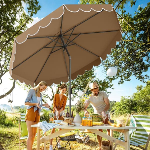 brown tilt patio umbrella 10 Feet Patio Umbrella Outdoor Market Umbrella with Crank Tilt Adjustment-Brown