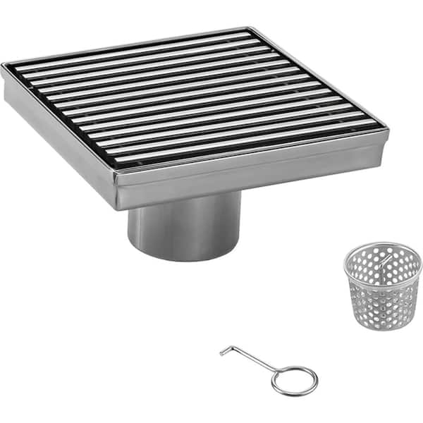 Elegante Drain Collection 4 in. Square Stainless Steel Shower Drain - Bar Pattern