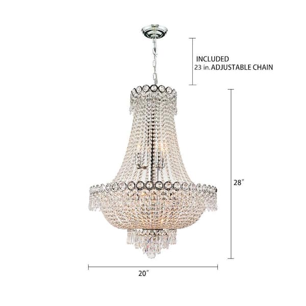 OUKANING 20 in. Silver 12-Light Luxury Raindrop Classic Empire Style  Adjustable Chain Chandelier with Crystal Shade for Foyer HG-HCXLST-3488 -  The Home Depot