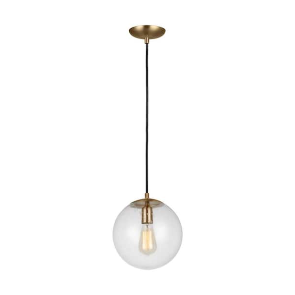 Generation Lighting Leo Hanging Globe 10 in. 1-Light Satin Brass Pendant with Clear Seeded Glass Shade