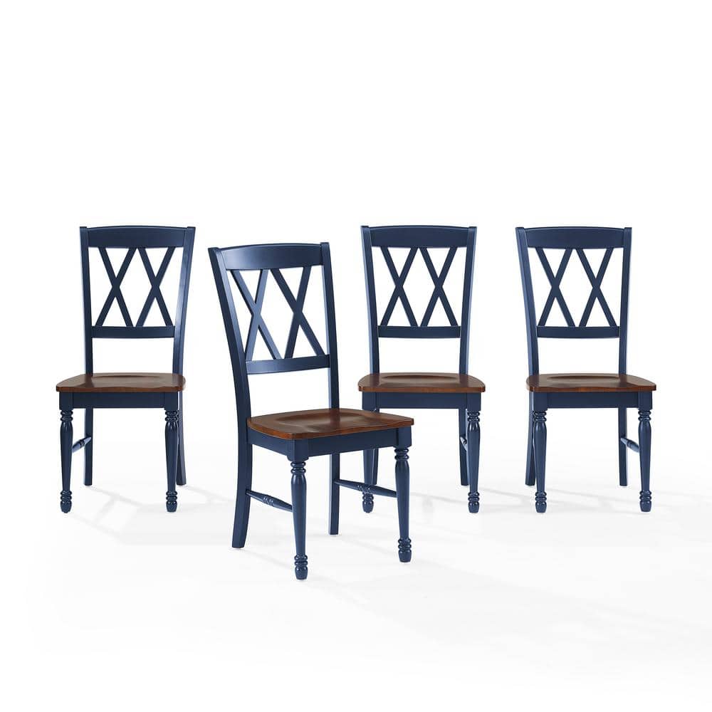 Navy Cross Back High Wood Side Chairs, Set of 4