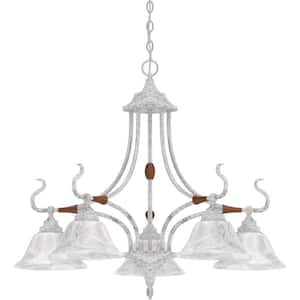 5 Lights Parchment Chandelier with Alabaster glass shades
