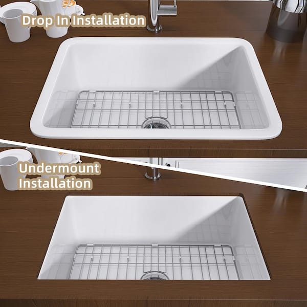 Zeafive Arco 27 in. White Kitchen Sink Drop-In / Undermount Dual