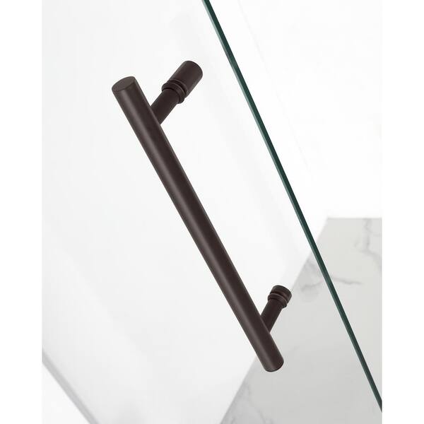 Belmore GS 59.25 in. to 60.25 in. x 60 in. Frameless Hinged Tub Door with Glass Shelves in Matte Black