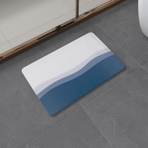 15.35 in. x 23.62 in. Diatomaceous Earth Bath Mat, Super Absorbent Non-Slip Diatomite Stone Bath Mat, Blue and White