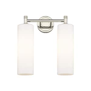 Crown Point 13.88 in. 2-Light Polished Nickel Vanity Light with Glass Shade