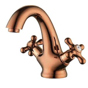 4 in. 2-Handles Single Hole Arc Bathroom Faucet, Double Cross Handle Bathroom Sink Faucet in Rose Gold
