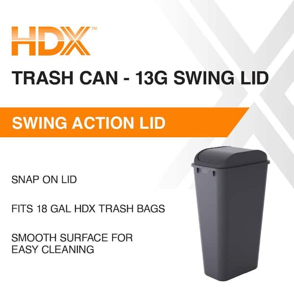 13 Gal. Black Resin Swing Lid Trash Can