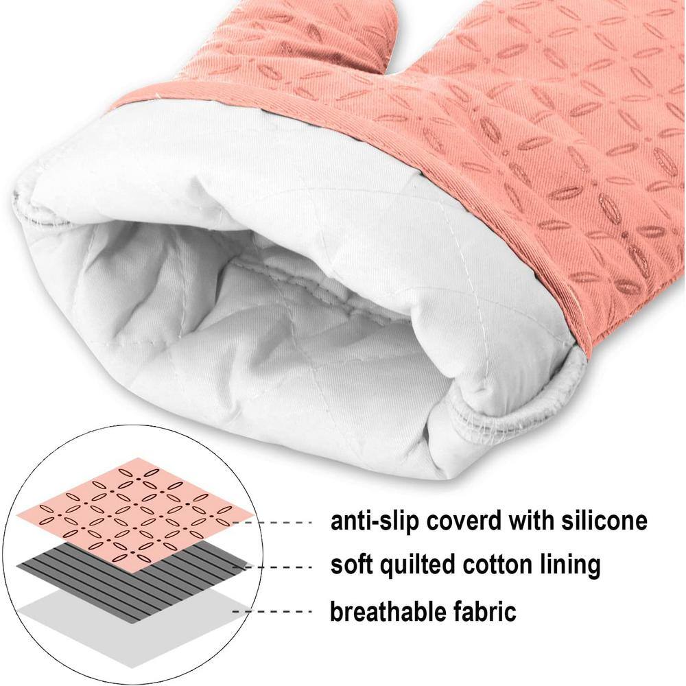 Pink Silicone and Cotton 6-Piece Oven Mitts and Pot Holders Set
