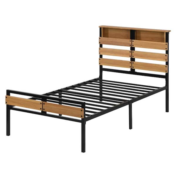 Metal Platform Bed Frame, Twin Headboard And Frame With Storage