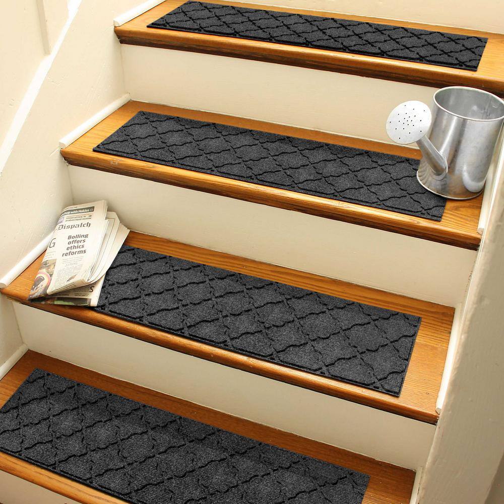Charcoal Geometric Rubber Backed Indoor Outdoor Stair Treads