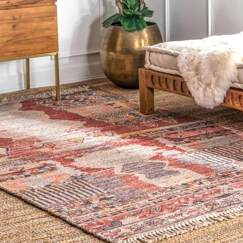 Southwestern Tasseled Red 8' x 10' Jute-Polyester Area Rug