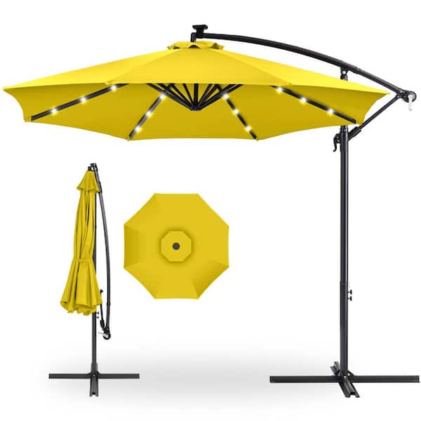 10 ft. Steel Cantilever Solar Tilt Patio Umbrella in Yellow