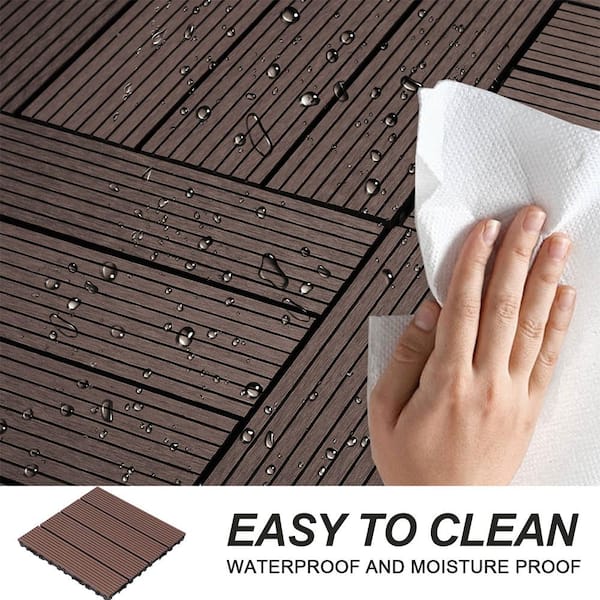 Afoxsos 1 ft. x 1 ft. Light Coffee Plastic Composite Deck Tiles Set, All-Weather Resistant, Easy to DIY and Maintain (20-Pack)