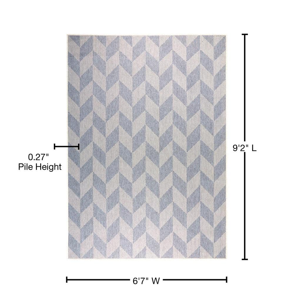 Blue and Grey Herringbone Indoor/Outdoor Rectangular Rug 6' x 9'