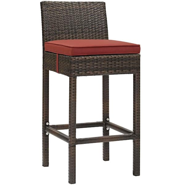 MODWAY Modway Conduit Wicker Rattan Outdoor Patio Bar Stool with Cushion in Brown Currant