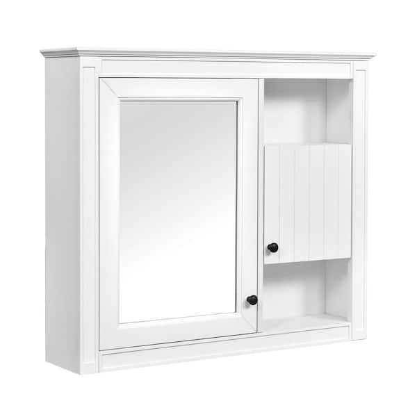 32 in. W x 27.75 in. H White Rectangular Medicine Cabinet with Mirror and 3 Shelves