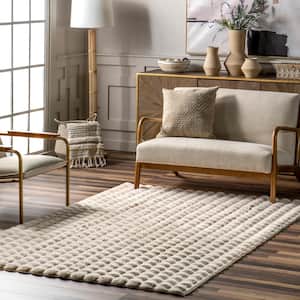 Jeni Solid Faux Rabbit Machine Washable Beige 7 ft. 6 in. x 9 ft. 6 in. Area Rug