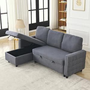 78.5 in. W Gray Linen 3-Seater Full Size Reversible Sleeper Combo Sofa Bed