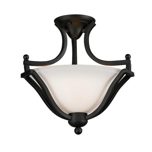 Unbranded Lagoon 15 in. 2-Light Matte Black Semi-Flush Mount with Matte Opal Shade