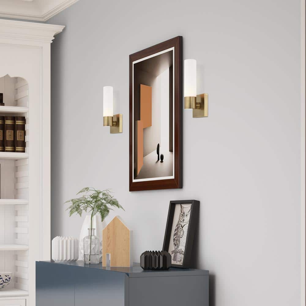 Antique Brass 11" Wall Sconce with Opal Glass