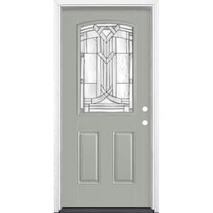 36 in. x 80 in. Chatham Camber Top Half Lite Painted Left Hand Inswing Smooth Fiberglass Prehung Front Door w/ Brickmold