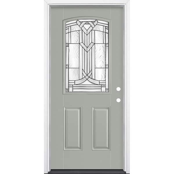 Masonite 36 in. x 80 in. Chatham Camber Top Half Lite Painted Left Hand Inswing Smooth Fiberglass Prehung Front Door w/ Brickmold