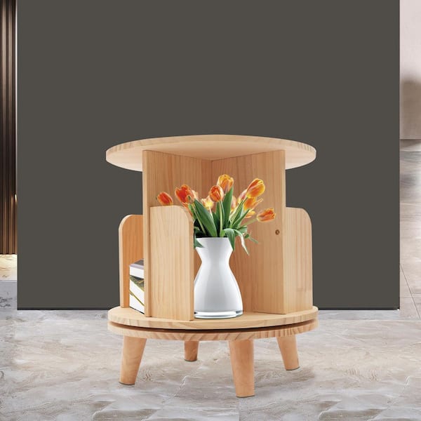 18.1 in. Wide Wood Color 1-Shelf Floor Standing Rotating Bookcase