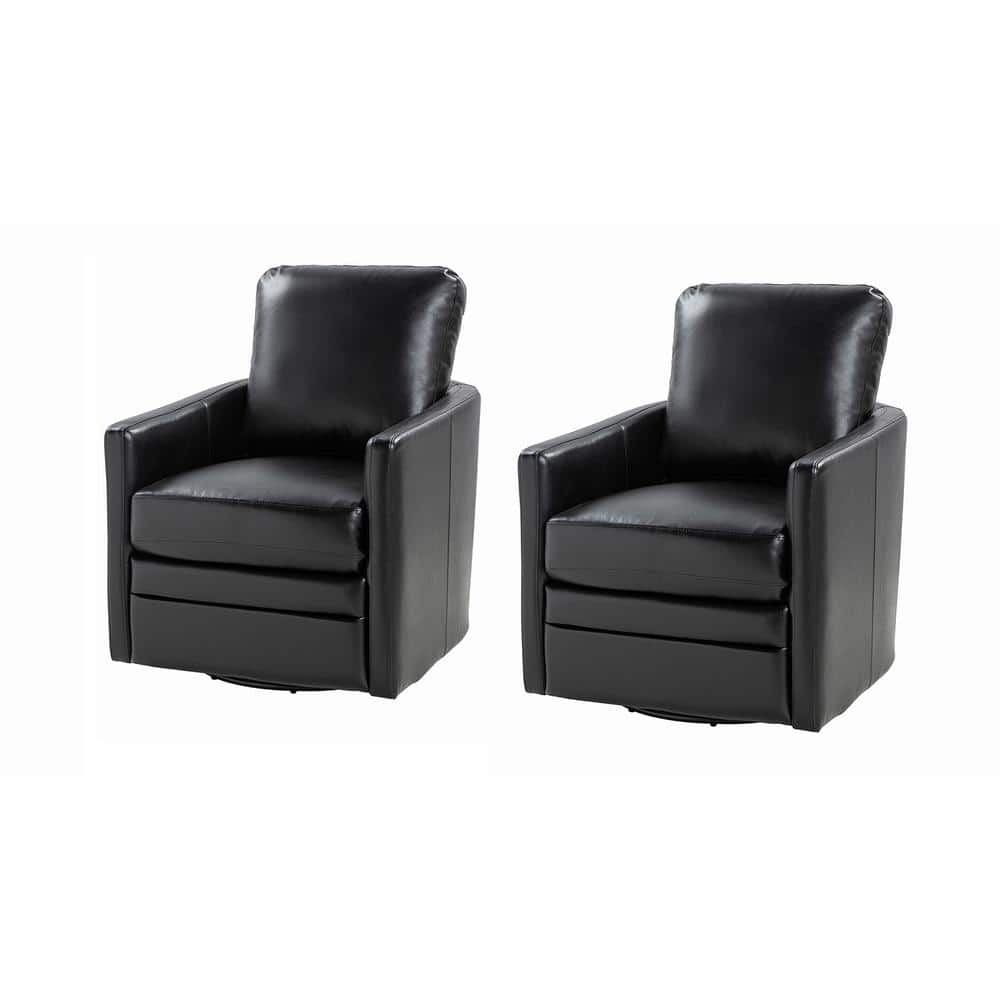 ARTFUL LIVING DESIGN Rosario Black Vegan Leather Swivel Accent Chair with Cushio (Set of 2