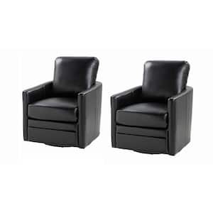 Rosario Black Vegan Leather Swivel Accent Chair with Cushio (Set of 2)