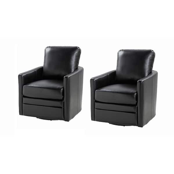 ARTFUL LIVING DESIGN Rosario Black Vegan Leather Swivel Accent Chair with Cushio (Set of 2)