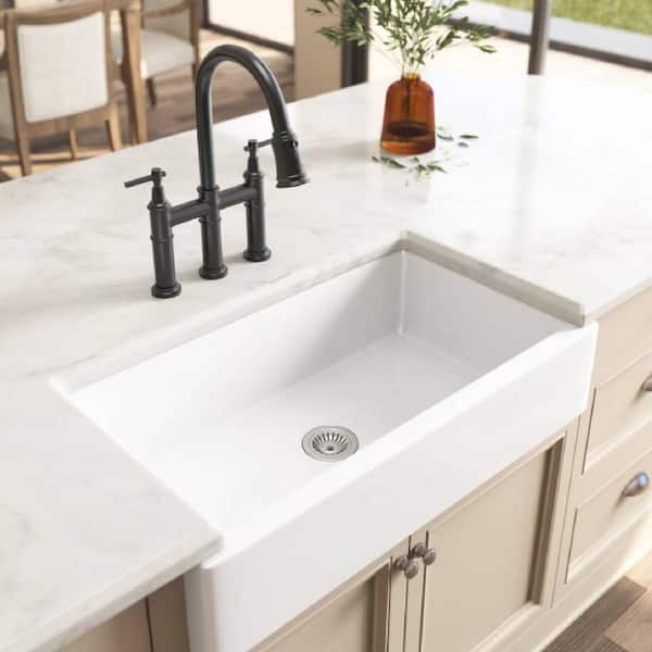 White Ceramics 37 in. x 19 in. Single Bowl Farmhouse Apron