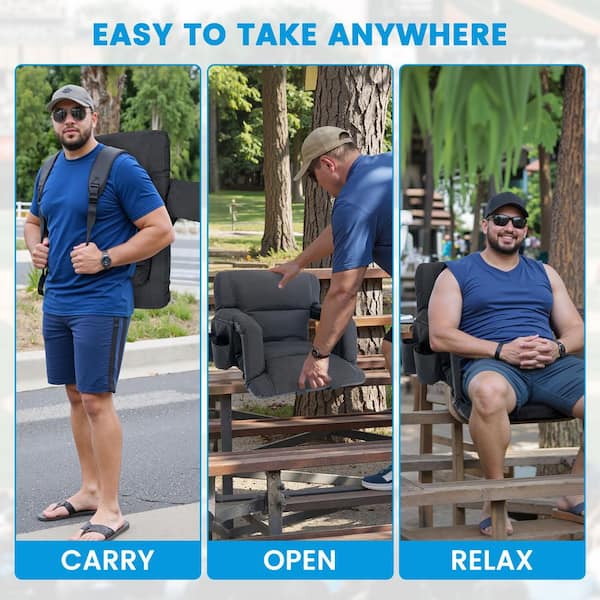 Stadium Seats w/ Back Support and Cushion Bleacher Seat Portable 6-Reclining Positions Stadium Chair, 25 in. W (2-Pack)