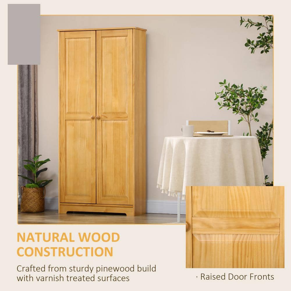 HOMCOM 67" Brown Pinewood Kitchen Pantry Storage Cabinet