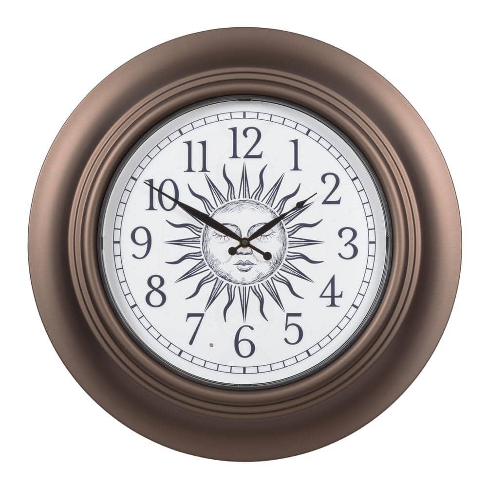 Bronze 21" Indoor/Outdoor Quartz Clock with Lighted Sun & Moon Dial
