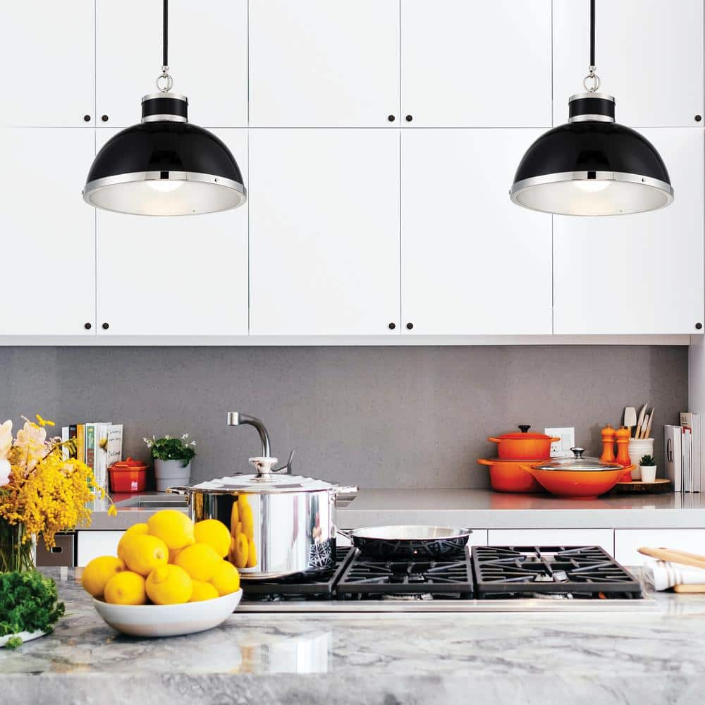 Corning Black and Polished Nickel 1-Light Pendant
