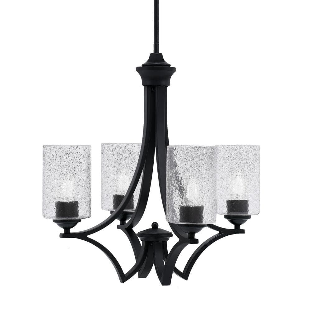 Clevelend 4-Light Matte Black Round Chandelier with 4 in. Smoke