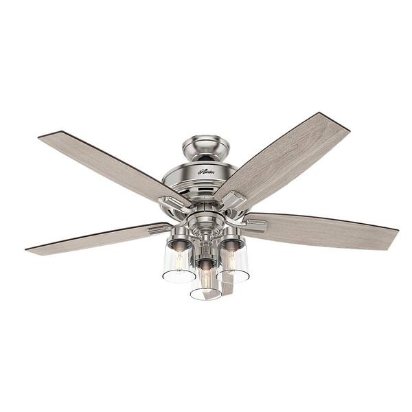 Hunter Bennett 52 In Led Indoor Brushed Nickel Ceiling Fan With 3 Light Kit And Handheld Remote Control 54190 - What Type Of Bulb For Ceiling Fan