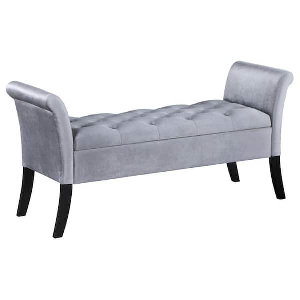 Benjara Gray and Black 51.5 in. Backless Bedroom Bench with Lift Top Storage