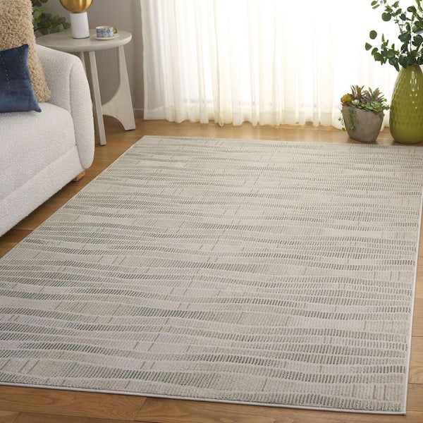 Prestige 8 ft. x 10 ft. Ivory/Light Green Wavy Striped Area Rug